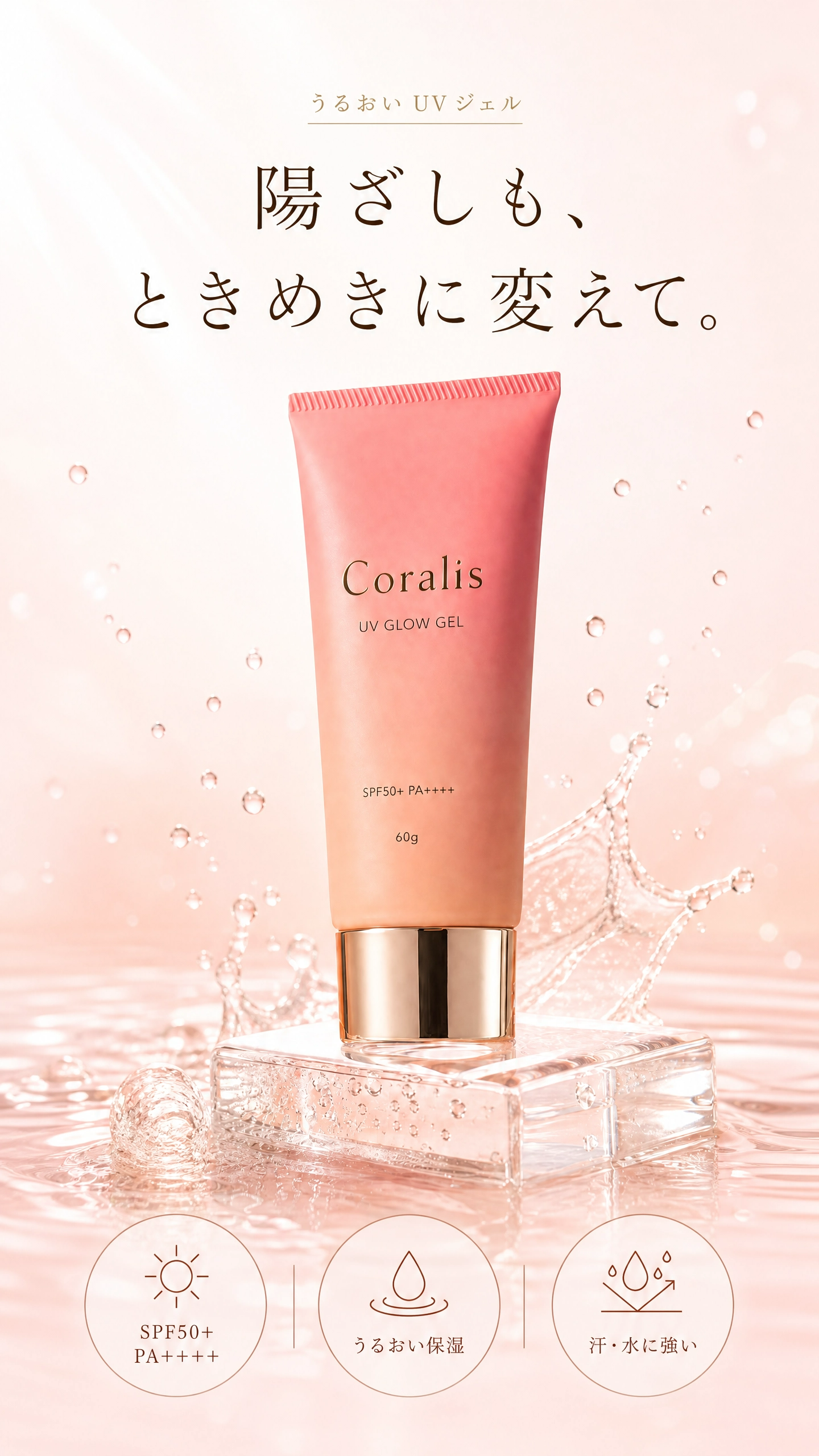 Coralis UV Glow Gel ｜ 陽ざしも、ときめきに変えて。 うるおいUVジェル SPF50+ PA++++